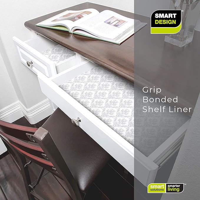Smart Design Bonded Grip Shelf Liner - 12 Inch x 60 Feet Total (Set of 6 Rolls) - Non Adhesive, Strong Grip Bottom, Easy Clean Kitchen Drawer, Cabinet, Cupboard Dresser Cover - Fleur Gris - Image 6