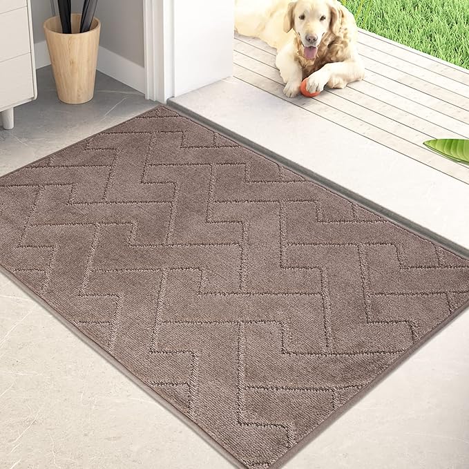 PURRUGS Dirt Trapping Door Mat 24" x 35.5", Non-Slip Machine Washable Entry Rug, Dog Doormat, Indoor Front Door Mat, Super Absorbent Entryway Rug for Muddy Shoes & Paws, Grayish Brown by PURRUGS