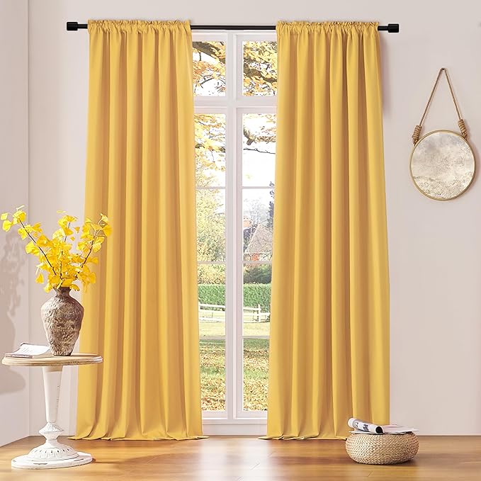 DONREN Patio Blackout Curtain Panels - Home Decoration Thermal Insulated Rod Pocket Blackout Drapes - 2 Panels Gold Yellow Backdrop 5FT x 8FT Curtains for Parties by DONREN