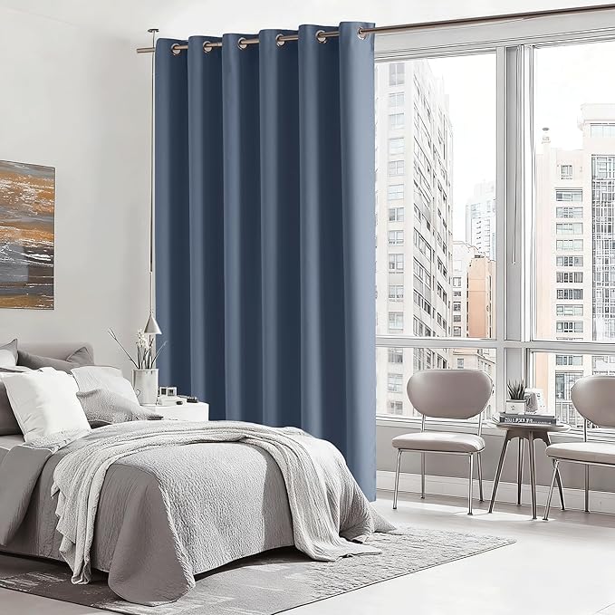 RYB HOME Blackout Thermal Insulated Curtains, Portable Curtain for Sliding Glass Door/Storage/Space Room Divider, Large Window Treatment Room Divider Panel, W80 x L84, Stone Blue, 1 Panel - Image 3