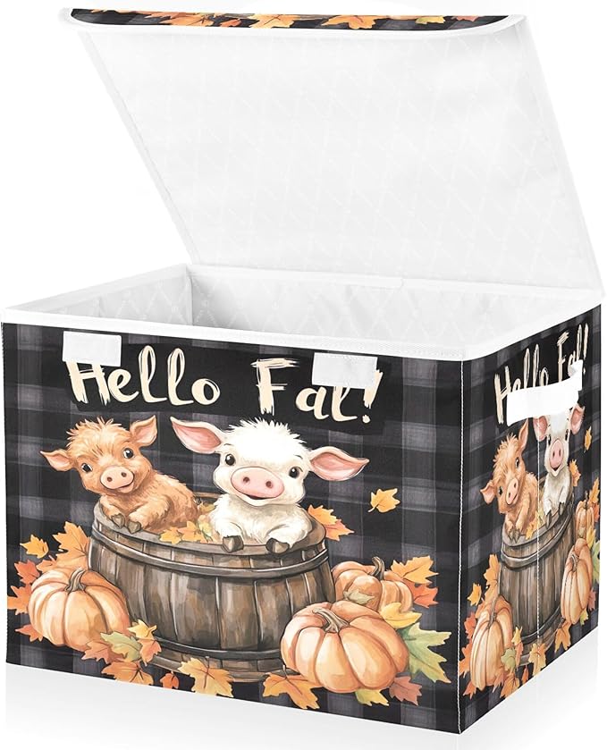 xigua Cute Highland Cow Storage Bins with Lids and Carrying Handle,Foldable Storage Boxes Organizer Containers Baskets Cube with Cover for Home Bedroom Closet Office Nursery - Image 2