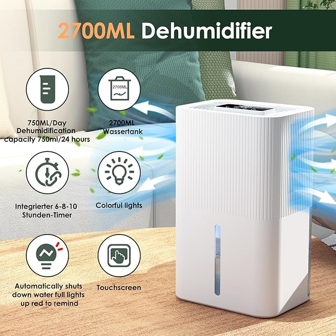 Portable Home Dehumidifier for Basements Bathroom Bedroom|91 OZ Tank|900 sq.ft Coverage|Quiet Smart Design with Auto Shut-Off White（91 OZ） - Image 2