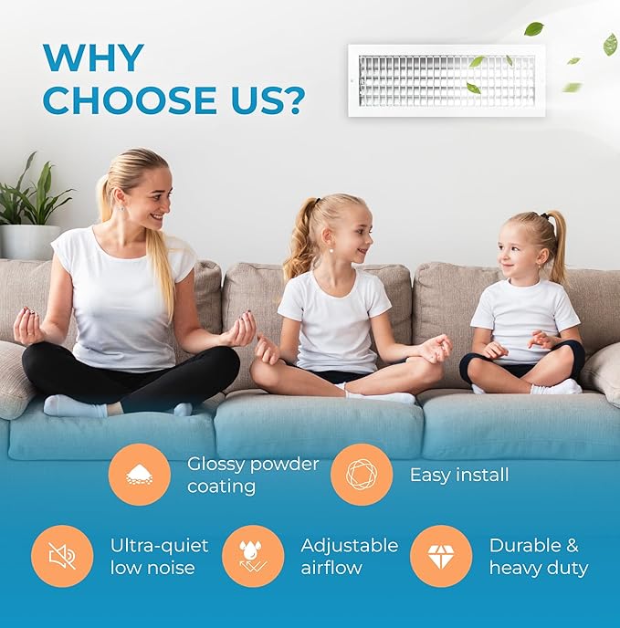 Aluminum 20 x 6 In (Duct Opening) Heater Vent Deflector Wall AC Grille – Premium Register Vent Cover – Durable Rustproof Wall Grille – Overall Size 21-5/8 x 7-5/8 Inch – Adjustable Front Blades, White - Image 5