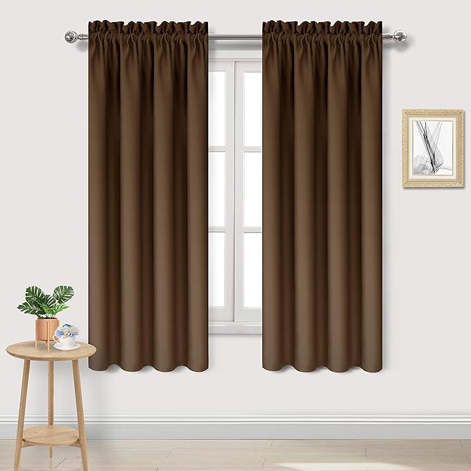 DWCN Blackout Curtains – Thermal Insulated, Energy Saving & Noise Reducing Bedroom and Living Room Curtains, Brown, W 42x L 63 Inch, Set of 2 Rod Pocket Curtain Panels by DWCN