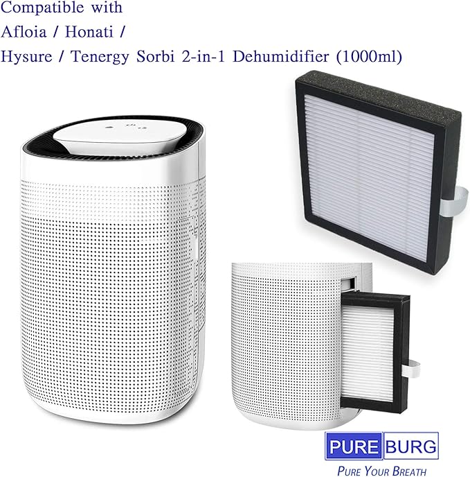 PUREBURG Replacement Filter Compatible with Tenergy Sorbi DH02 Dehumidifier Air Purifier 2-in-1(1000ML) & Afloia Q8 & Honati Hysure Q7,3-Pack H13 HEPA + Activated Carbon Version - Image 4