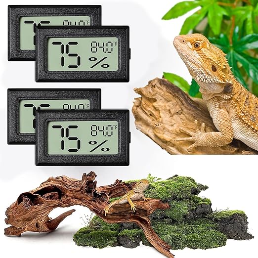 Reptile Thermometer and Humidity Gauge,4PCS Digital Adhesive Reptile Hydrometer Thermomete Tank Accessories Pet Supplies for Tortoise Habitat,Chameleon Cage,Iguana,Tree Frog Terrarium by Vodolo