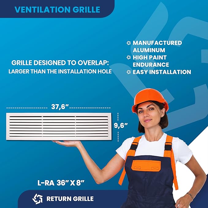 36x8 Inch (Duct Opening) Air Return Vent Cover Decorative – Premium Aluminum AC Vent Cover for Ceiling & Wall, Rustproof Grille, Ideal for Home HVAC Grille, Durable & Easy to Install by ACLAMINAIRE - Image 2