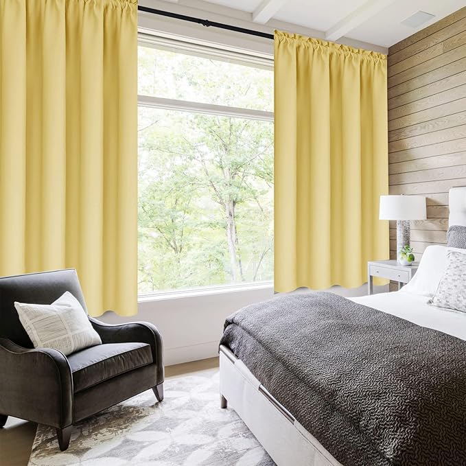 DWCN Blackout Curtains for Bedroom – Rod Pocket Thermal Insulated Noise Reducing Noise Reducing Drapes for Living Room, W 38 x L 63 Inch, 2 Panels, Light Yellow - Image 2