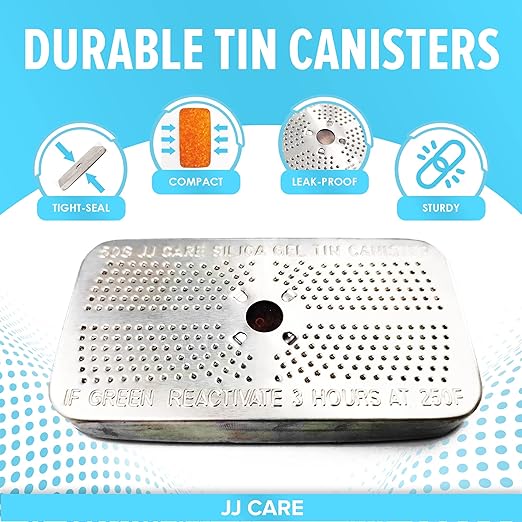 JJ CARE Silica Gel Canister, 50g [Pack of 6] - (Orange to Green) Indicating Rechargeable Dehumidifier Desiccant Beads, Safe Moisture Absorber, Ammo Can Dehumidifier for Gun Safe, Vault, Bedroom, Car - Image 7