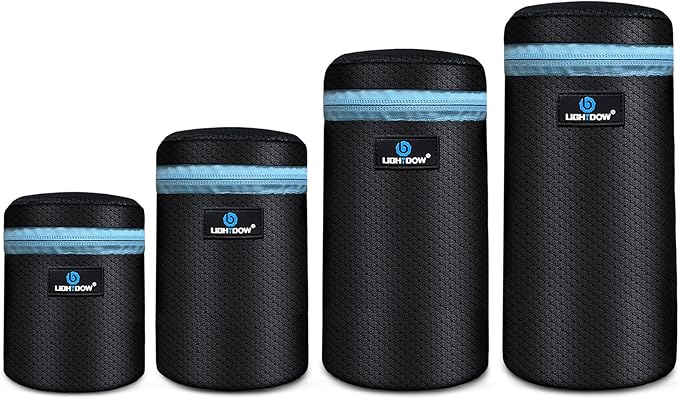 Lightdow 4pcs Pack Lens Pouch 5mm Thick Soft Neoprene DSLR Lens Bag by Lightdow