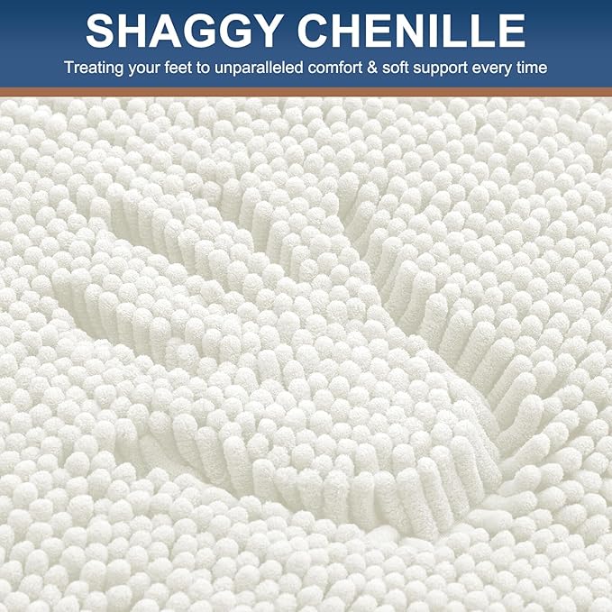 Smiry Luxury Chenille Bathroom Rugs 59x24, Extra Soft and Absorbent Shaggy Bath Mat, Machine Washable, Non-Slip Plush Carpet Runner for Tub, Shower, and Floor, Home Decor Accessories, Ivory - Image 3