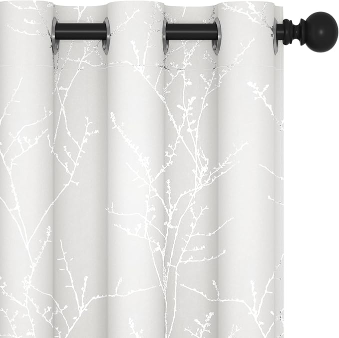 Deconovo White Curtains 72 Inches Long, Room Darkening Curtain, Thermal Insulated Soundproof Drapes, Silver Print, Grommet Top, Light Blocking Window Panels for Living Room Bedroom Nursery, Set of 2 by Deconovo