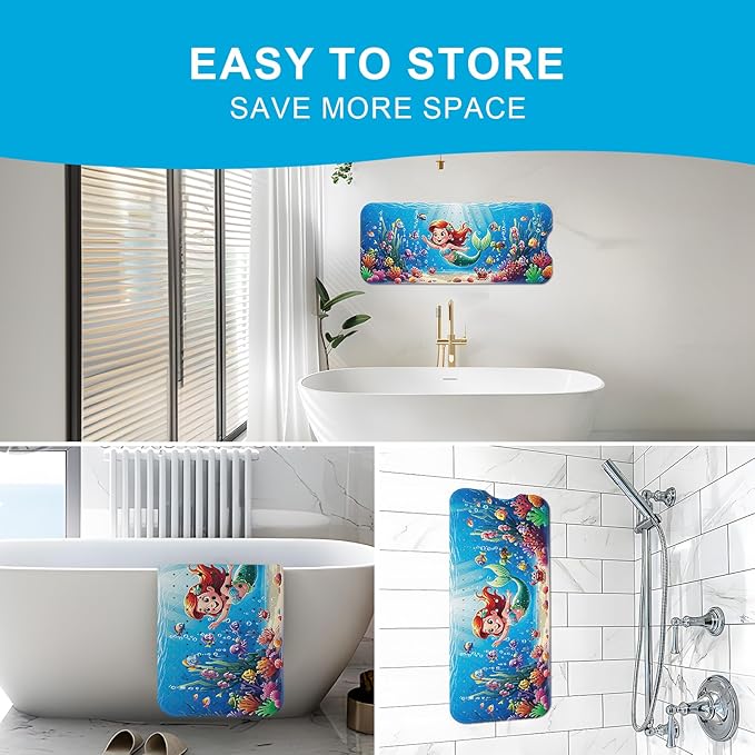 XIYUNTE Baby Bath Mat for Tub Non Slip Kids Bath Mat - 40''x16'' Extra Long Cartoon Turtle Baby Bath Tub Mat Eco-Friendly Toddler Bath Mats with Suction Cups & Drain Holes, Easy to Clean & Easy Drying - Image 5