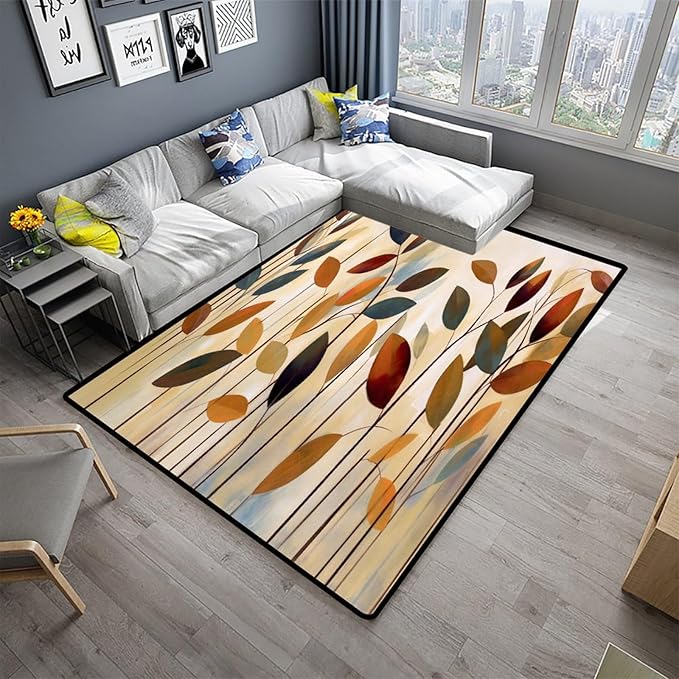 Vintage Leaf Printing Patterns Broadloom - Reversible Area Rug for Living Room/Bedroom - Fade, Flame, and Stain Resistant, Quick Dry, Waterproof Floor Carpet, 36 x 60 Inch - Image 2