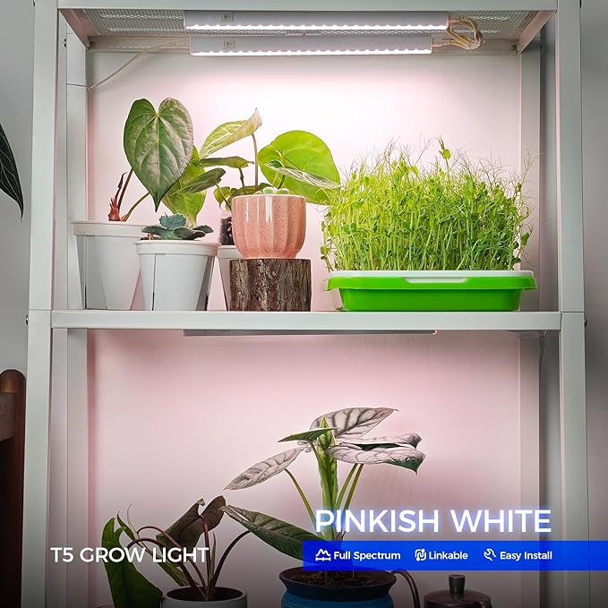 Barrina Grow Light for Indoor Plants, Full Spectrum Sunlight, 1ft Grow Lamp, LED Grow Light Bulbs, T5 Grow Light Strip, Plug and Play, Pinkish White, 4-Pack - Image 2