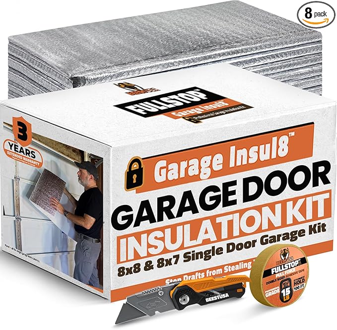 BEEST FULLSTOP Garage Door Insulation Kit - 8x7 & 8x8 ft Single Garage Door Insulation Panels - 8 Pre-Cut 24x48 Foam-Core Panels w/ Tape, Cutter & Squeegee - Easy DIY for Instant Temperature Control by BEEST