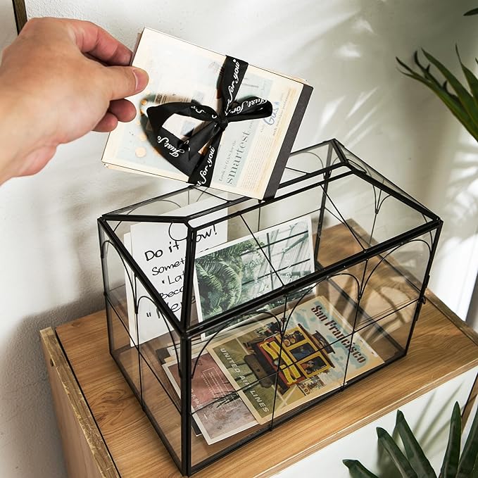 Wedding Card Box with Slot, 10.2'' Large Black Glass Card Boxes for Reception, Clear Decorative Storage Box with Lock for Baby Shower, Birthday Party, Christmas, Bridal Shower - Image 5