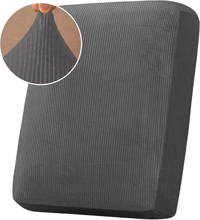 H.VERSAILTEX Velvet Stretch Couch Cushion Cover Plush Cushion Slipcover for Chair Cushion Furniture Protector Seat Cushion Sofa Cover (1 Piece Armchair Cushion Covers, Grey Striped) by HVERSAILTEX