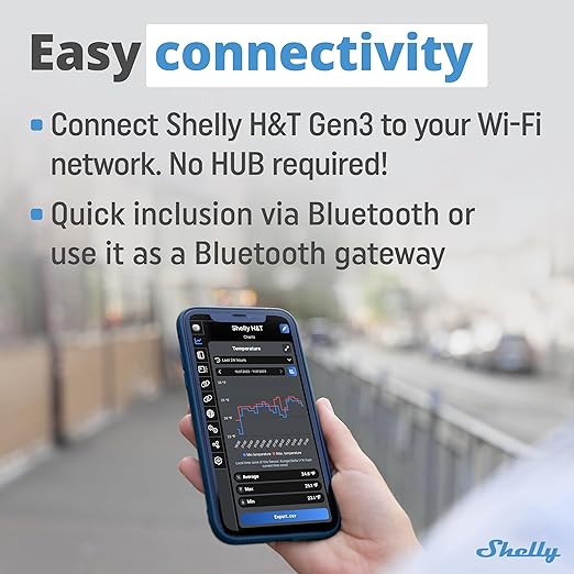 Shelly H&T Gen3 White | Wi-Fi & Bluetooth Smart Temperature & Humidity Sensor with Remote App Control | Smart Scenes | LCD Display - Image 4
