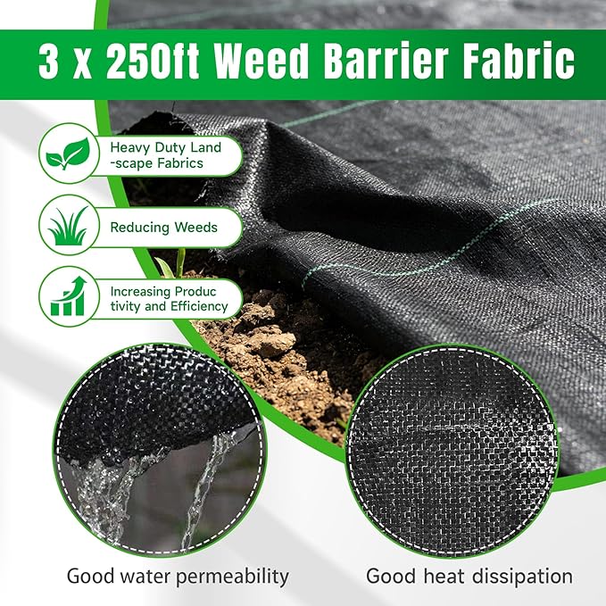 Weed Barrier Fabric Planting Cover - 3 x 250 FT Heavy Duty Landscape Fabric Ground Cover Block for Outdoor Planting - Image 2