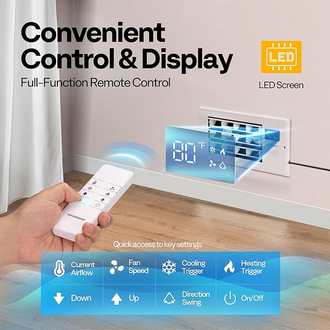 VIVOHOME 4'' x 10'' Opening Register Booster Fan with Adjustable Wind Direction Louver, Smart Intelligent Thermostat & 10-Speed Remote Control - 11.4" x 5.5" Vent Cover for Room, Floor, Wall - White - Image 6