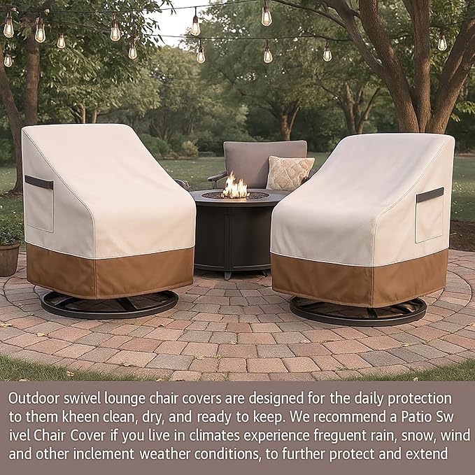 Outdoor Patio Chair Covers Waterproof, 28W x 33D x 38.5H inches Weather Resistant Patio Furniture Cover All-Weather Protection Heavy Duty 600D 2-Pack Beige and Brown - Image 5