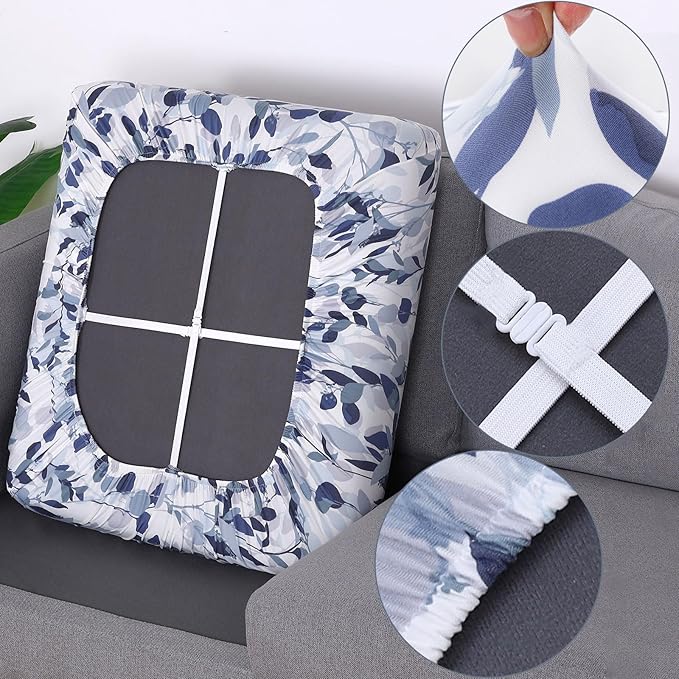 Fuloon Sofa Cushion Covers, Stretch Printed Seat Cushion Cover Couch Seat Slipcovers Washable Furniture Protector for Armchair Loveseat Sofa (Floral White-Blue, 3 PCS) - Image 3