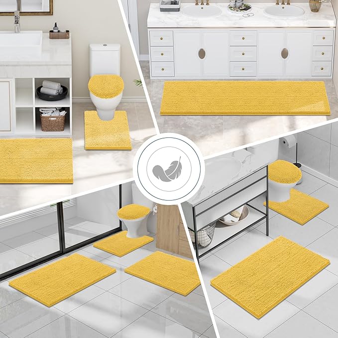 Smiry Luxury Chenille Bathroom Rugs 36x24, Extra Soft and Absorbent Shaggy Bath Mat, Machine Washable, Non-Slip Plush Carpet Runner for Tub, Shower, and Floor, Home Decor Accessories, Yellow - Image 7
