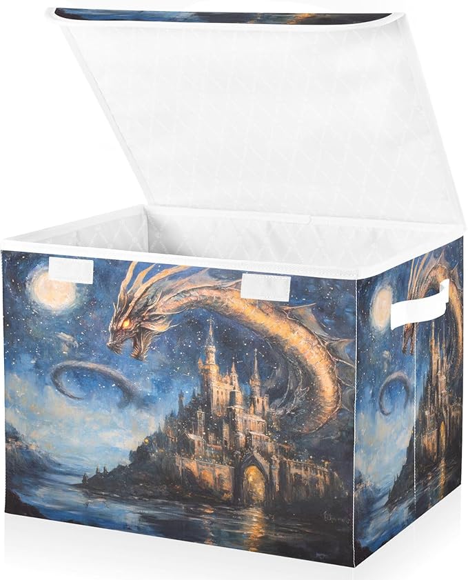 xigua Dream Castle Dragon Storage Bins with Lids and Carrying Handle,Foldable Storage Boxes Organizer Containers Baskets Cube with Cover for Home Bedroom Closet Office - Image 2