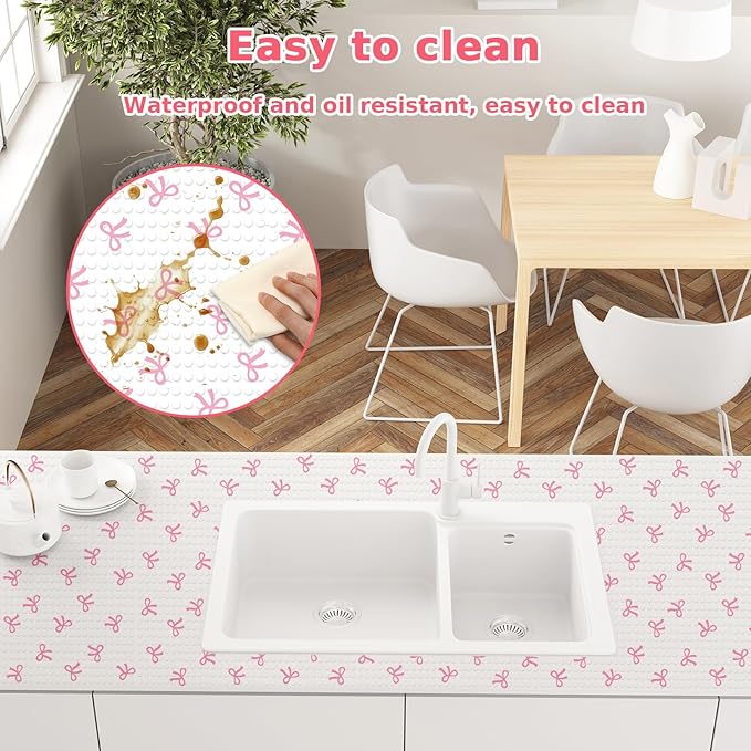 Pink Bow Refrigerator Liner Waterproof Fridge Shelf Mat Non-Adhesive Cabinet Drawer Liner for Home Kitchen Table Decoration, 11.8 x 118 Inch - Image 6