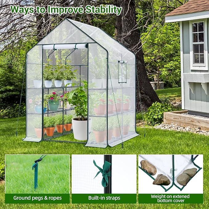 Ohuhu Greenhouse for Outdoors: 3 Tiers 12 Shelves Walk-in Indoor Green House Heavy Duty Plant Stands Reinforced Plastic PE Cover Mini Portable Warm House for Outside, 4.8x2.5x6.4 FT - Image 2