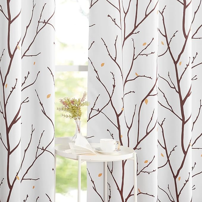 NICETOWN Room Darkening Curtains Branch Pattern for Bedroom, Grommet Top Plant Blackout Window Treatments with Petals Casual & Natural Style for Living Room, Tan, W52 x L84, 1 Pair by NICETOWN