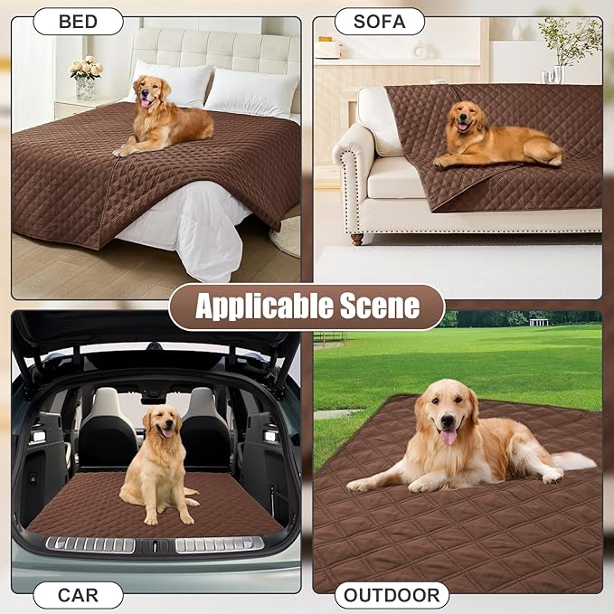 Smiry Waterproof Dog Bed Cover Pet Blanket, Soft Washable Dog Blanket for Furniture Bed Couch Sofa Reversible, Checkered (68"x82", Brown/Brown) - Image 7