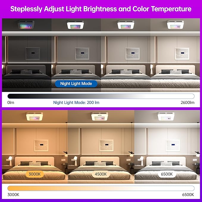 Bathroom Exhaust Fan with Bluetooth Speaker, 230 CFM 1.0 Sone Bathroom Exhaust Fan with Light, 3 Dynamic Light, 7 LED Color, 3 Color Temperatures, Nightlight,Remote, Easy Install (Ivory) - Image 8