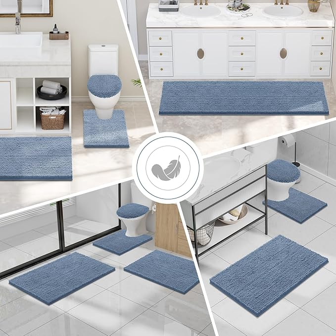 Smiry Luxury Chenille Toilet Rugs U-Shaped 20x20, Soft Absorbent Non-Slip Contour Bathroom Rugs for Toilet, Machine Washable Contoured Bath Mats, Grayish Blue - Image 7