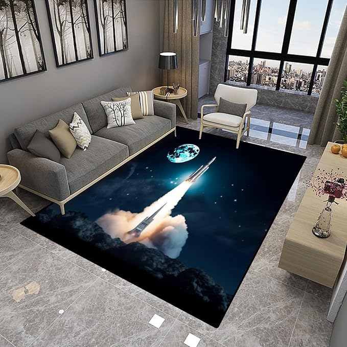 Broadloom, Rocket Liftoff Pattern Printing Lightweight Area Rugs Fade Resistant, Flame Resistant, Quick Dry, Stain Resistant, Waterproof Floor Carpet for Living Room Bedroom, 36 x 60 Inch - Image 4