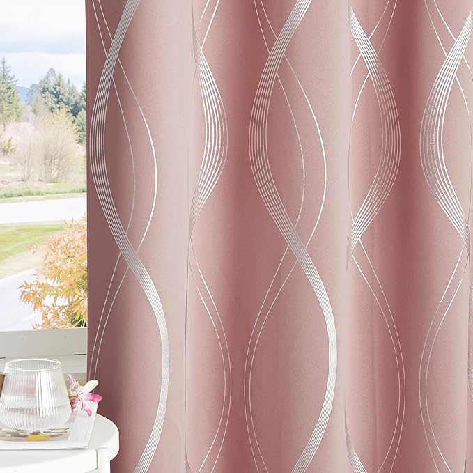 NICETOWN 100% Blackout Pink Curtains for Bedroom and Living Room, 52 inch by 84 inch, Easy Care Solid Thermal Insulated Grommet Wave Pattern Panels and Drapes for Bedroom Decoration, 2 Pieces - Image 6