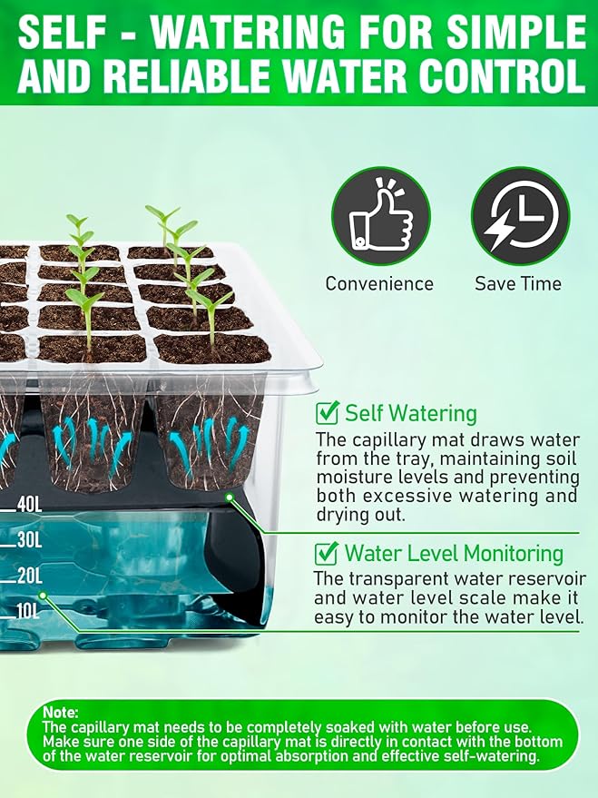 Self-Watering Seed Starter Tray with Grow Light, 80-Cell Plant Starter Trays Seed Starter Kit, Seed Starter Tray for Seed Starting, Plant Germination & Seedling Growing, 2 Pack - Image 3