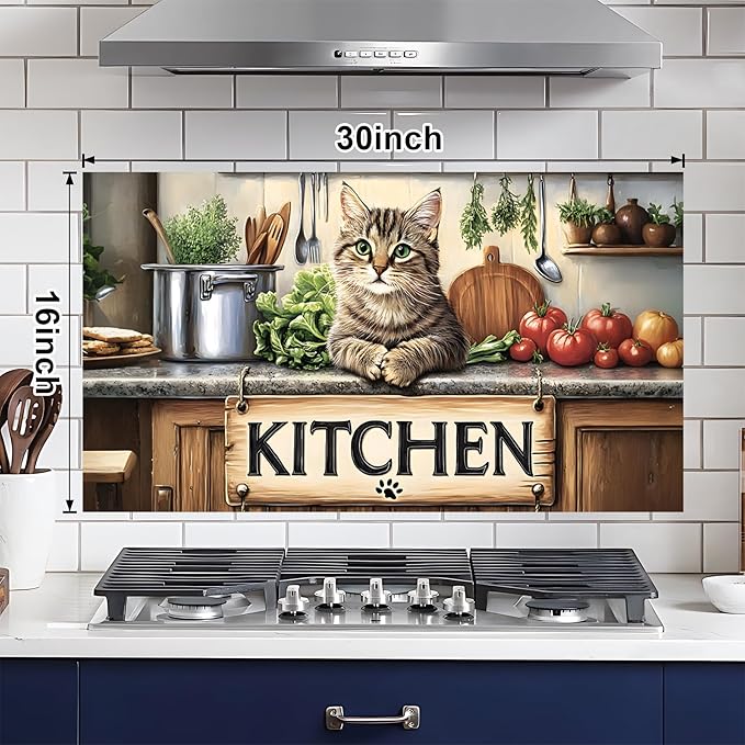 NYZE Kitchen Backsplash Stickers Waterproof Stove Backsplash Protector, 30 X 16 inch Removable Kitchen Wallpaper with Wall Art Decor for Stove Cooking Area(Kitchen Cat) - Image 2