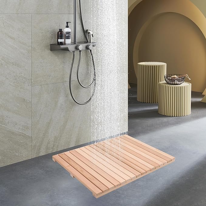 bingaai Cedar Wood Shower Mat, Cedar Wooden Bath Mats, Wood Bath Mat 31.5 × 23.6 in, Shower Stall Mat Non-Slip for Bathroom Bathtub Spa Sauna Garden Home, Wooden Floor Mat Large for Indoor and Outdoor - Image 7