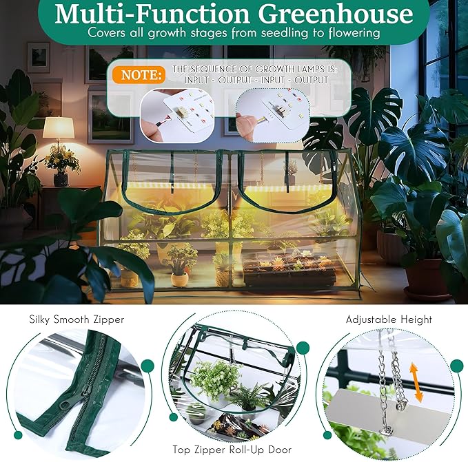 Meonum Mini Greenhouse with Grow Light, 47.2" L x 23.6" L x 23.6" W Portable Greenhouses Waterproof UV-Resistant for Indoor/Outdoor Seed Starting (House Shape) - Image 3
