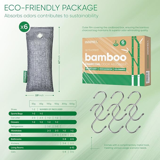 Activated Charcoal Odor Absorber,6 Pack Nature Odor Eliminator for Shoes, Bamboo Charcoal Air Purifying Bags,Shoe Deodorizer and Moisture Absorbers for Fresh Sneakers,Shoe Smell Remover - Image 9