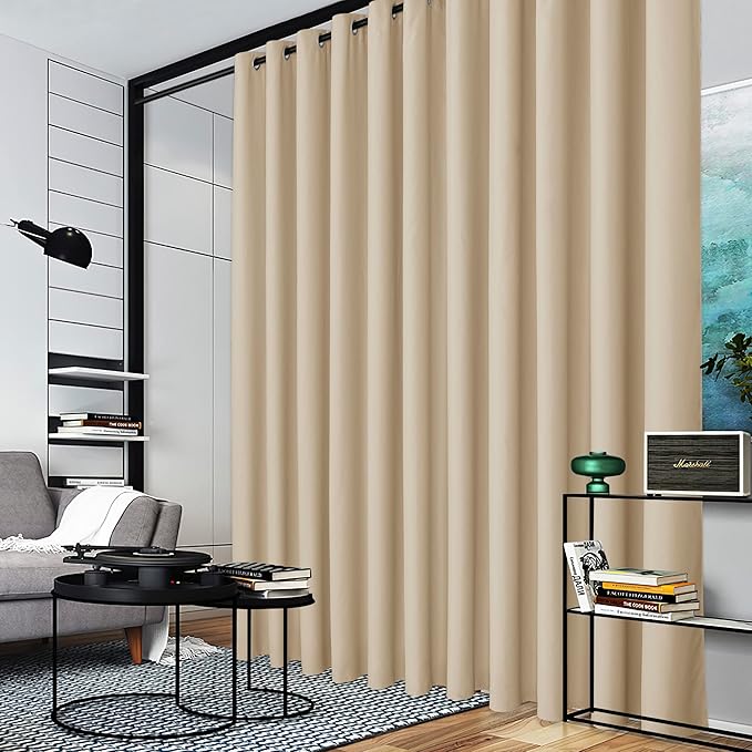RYB HOME Blackout Room Divider Curtains Thermal Insulated Energy Efficiency Noise Reduce for Living Room Bedroom Sunroom Basement Wall Divider Backdrop Gift Idea, 1 Pc, Beige, W 20ft x L 8ft - Image 3