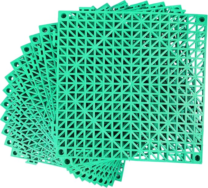 MYFAMIREA Modular Interlocking Cushion 12 Pack 11.8" x 11.8" Rubber Floor Tiles Non-Slip Splicing Drainage Mats for Deck, Pool, Outdoor Shower, Patio, Balcony, Indoor Bathroom, Kitchen, Yard (Green) by MYFAMIREA