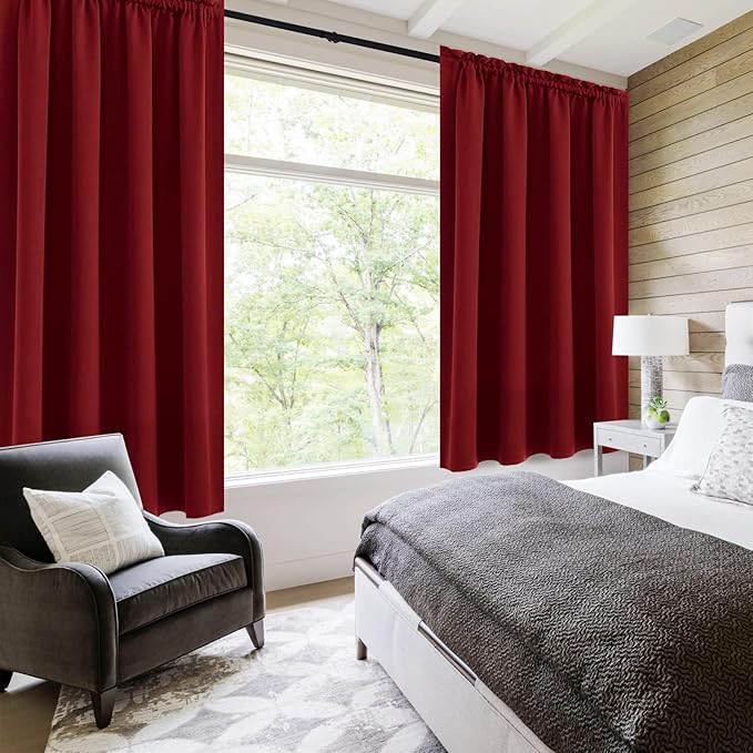 DWCN Christmas Burgundy Room Darkening Blackout Curtains - Thermal Insulated Privacy Energy Saving Window Curtain Drapes 52 x 45 inch Length, Set of 2 Bedroom Living Room Curtains - Image 2