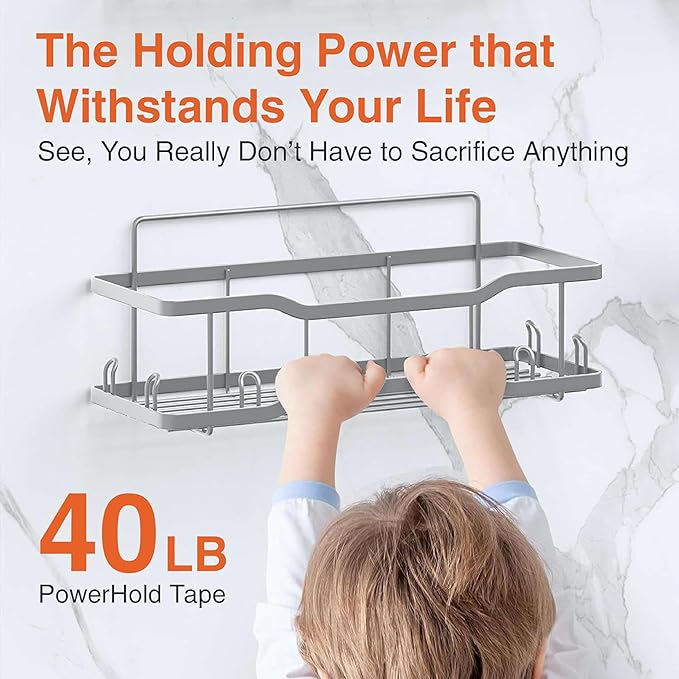Shower Caddy Bathroom Shelves, The Athena Silken 4 Set, 40LB Capacity, Adhesive Tape No Drill - Rustproof -Gorgeous Powder Coated 304 Stainless Steel Shower Organizer for kitchen & Home Decor - Silver - Image 3