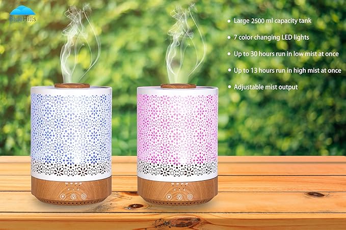 BlueHills 2500 ML Humidifier with Essential Oil Diffuser Combo Aroma Home Décor Design for Large Bed Bath Kids Baby Living Rooms Big Capacity LED Lights Scent Ultrasonic Cool Mist Wood Grain F006 - Image 9