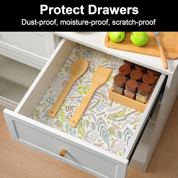 Cooyes Shelf Liners for Kitchen Cabinets, Refrigerator Liners Waterproof & Oil-Proof Kitchen Cupboard Liner Drawer Mats EVA Material Non Adhesive Fridge Liner for Shelves（23.6" W x 236" L） - Image 2