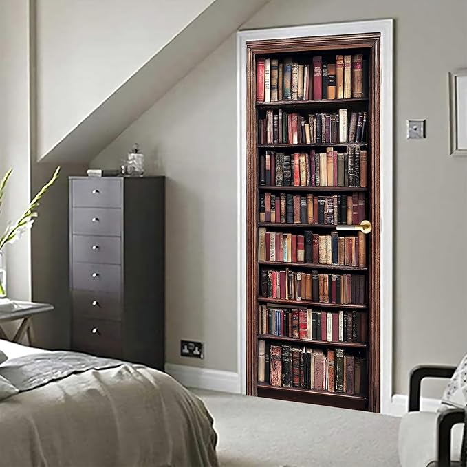 3D Door Stickers, Peel and Stick Vinyl Wallpaper ，Self-Adhesive Mural for Home Decor 30.3" W x 78.7" H (Bookshelf New, 30.3" W x 78.7" H) - Image 6