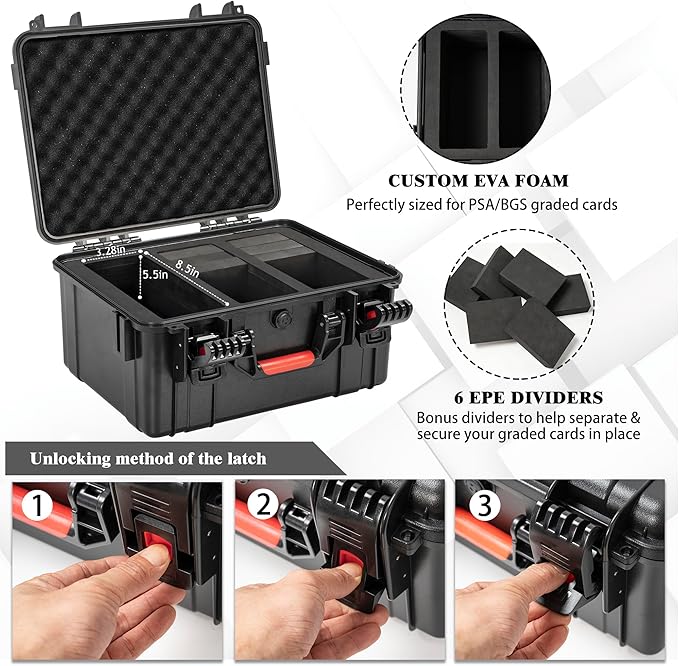 Graded Card Case Storage Box, Trading Card Storage Box, Waterproof Card Slab Carrying Case Compatible with 100+ PSA, CSG, BGS, SGC Graded Sports Trading Cards with 6 EVA Foam - Image 3
